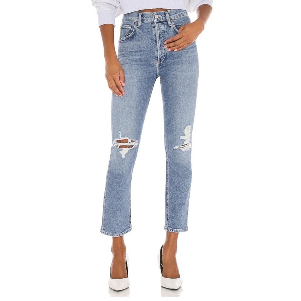 Agolde Riley High Rise Crop Jeans Women’s 29 Straight Leg‎ Distressed Whiplash